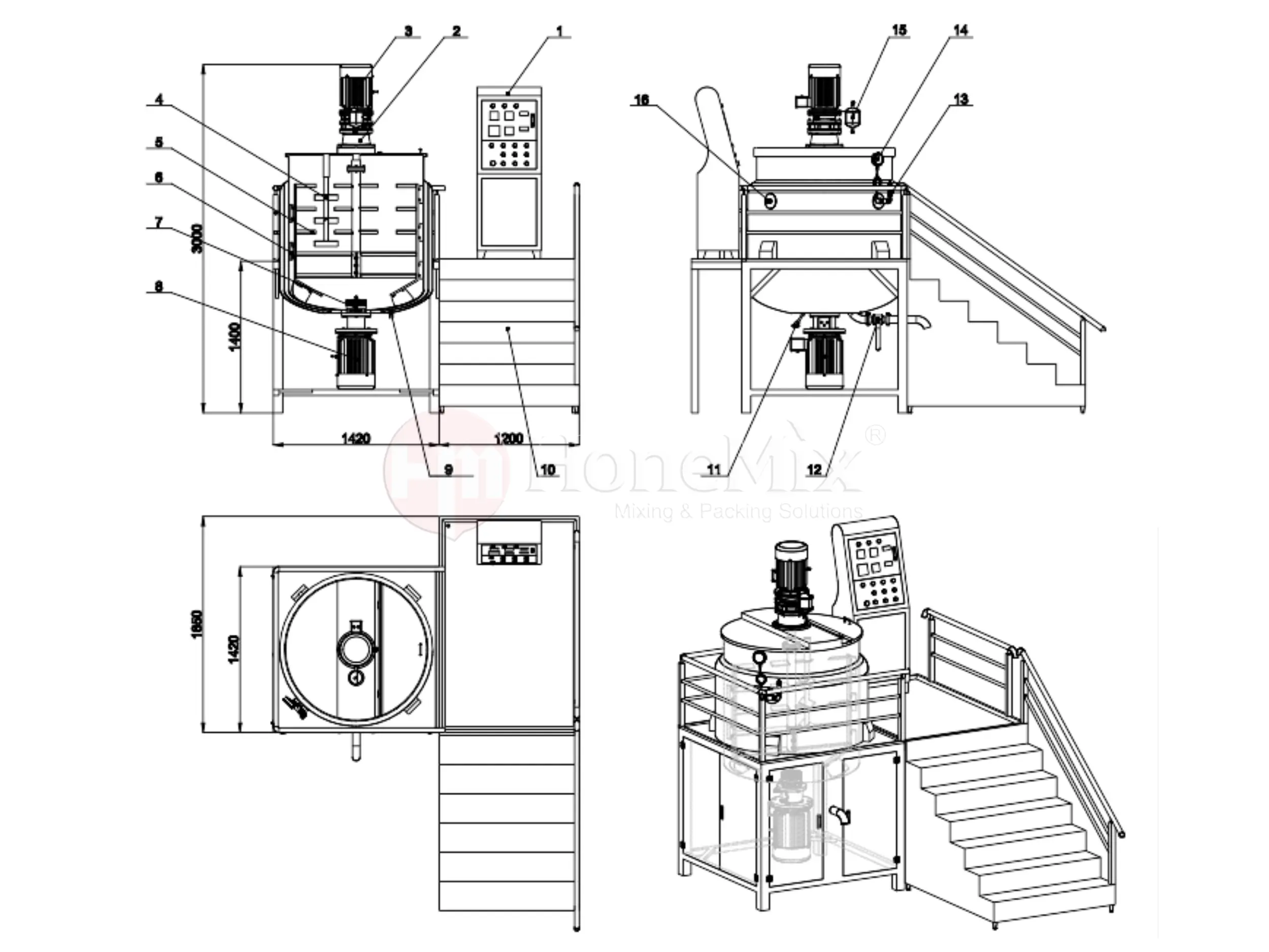 HHM-1000L Double Jacketed Liquid Mixing Tank Engineering Drawing HHM-1000L-Double-Jacketed-Liquid-Mixing-Tank-Engineering-Drawing