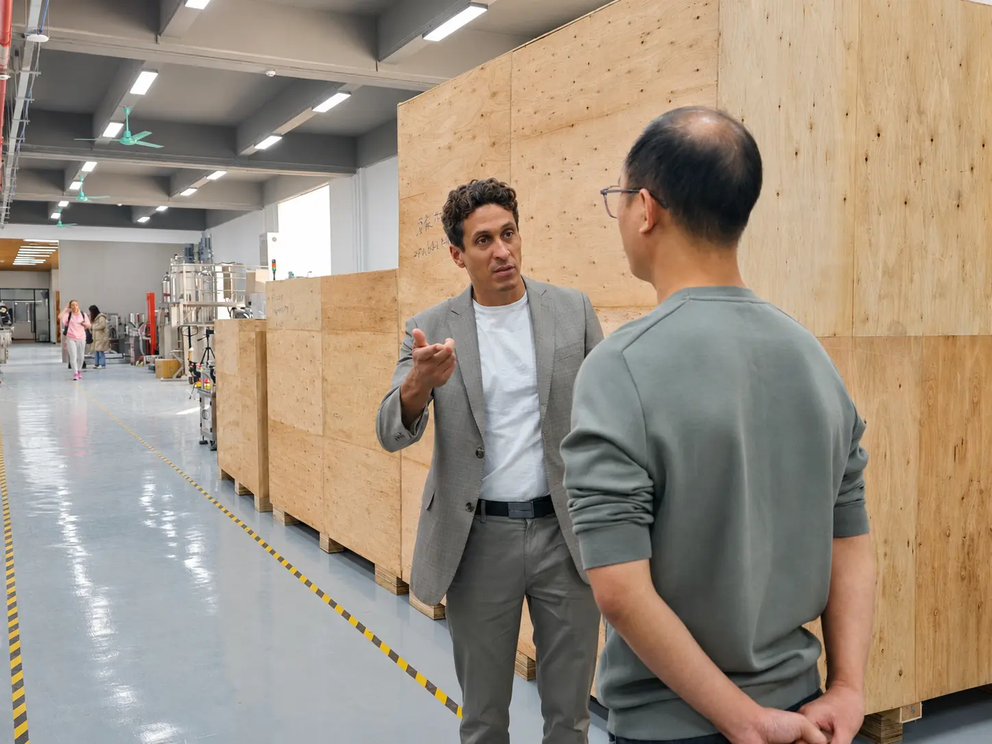 Customer Inspection For Perfume Production Machines australian-customer-checking-perfume-filling-line-packing-before-shipment