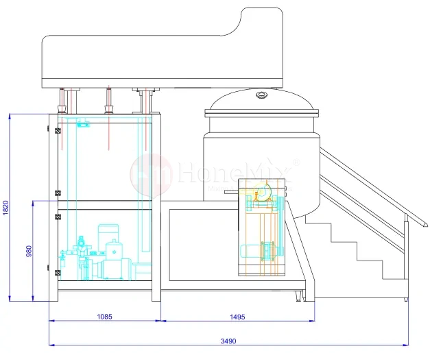 Vacuum-Emulsifying-Mixer-Side-View-Layout-Drawing-For-Toothpaste-Factory