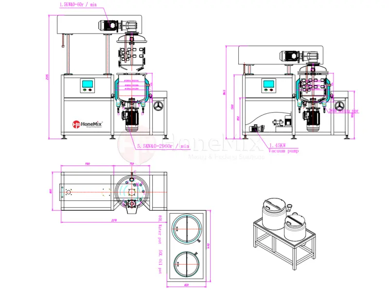 Vacuum-Emulsifying-Mixer-And-Tank-Engineering-Drawing-For-Skincare-Project